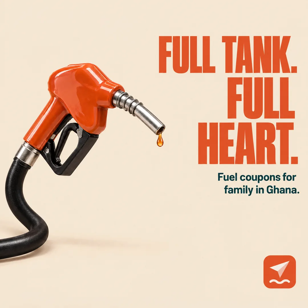 FerrySend post: Full tank. Full heart. Fuel coupons for family in Ghana.