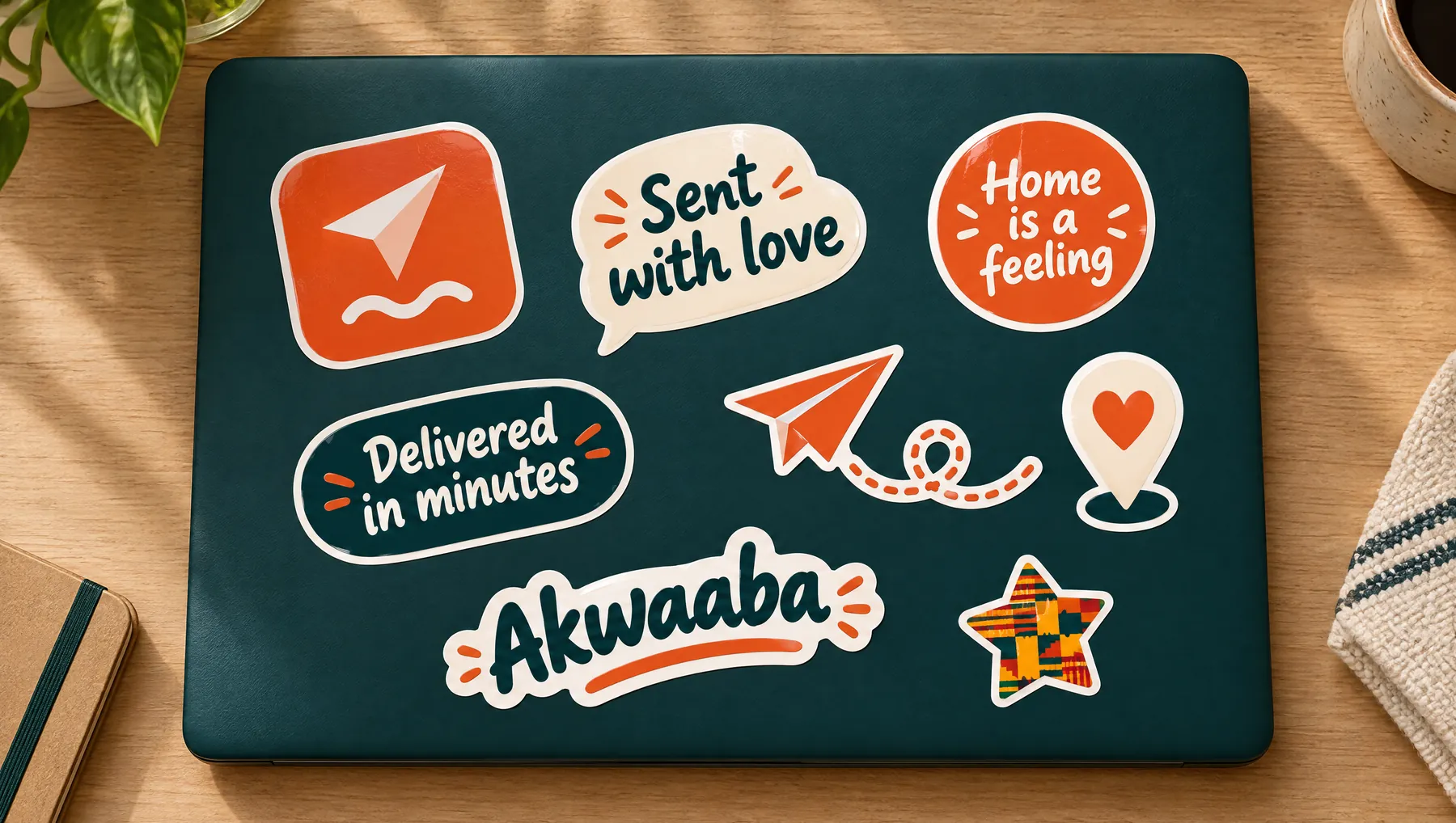 FerrySend stickers on a teal laptop